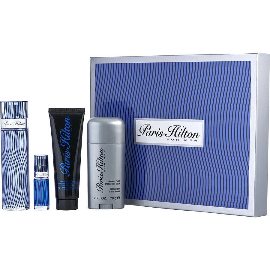 Paris Hilton Man Men Eau De Toilette Spray 3.4 oz & Hair And Body Wash 3 oz & Deodorant Stick Alcohol Free 2.75 oz & Eau De Toilette Spray 0.34 oz Mini