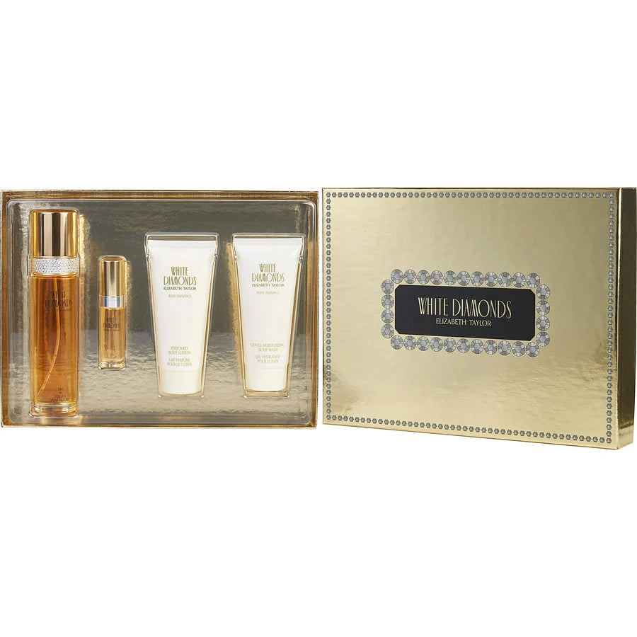 White Diamonds women Eau De Toilette Spray 3.3 oz & Body Lotion 3.3 oz & Body Wash 3.3 oz & Eau De Toilette Spray 0.33 oz Mini by Elizabeth Taylor