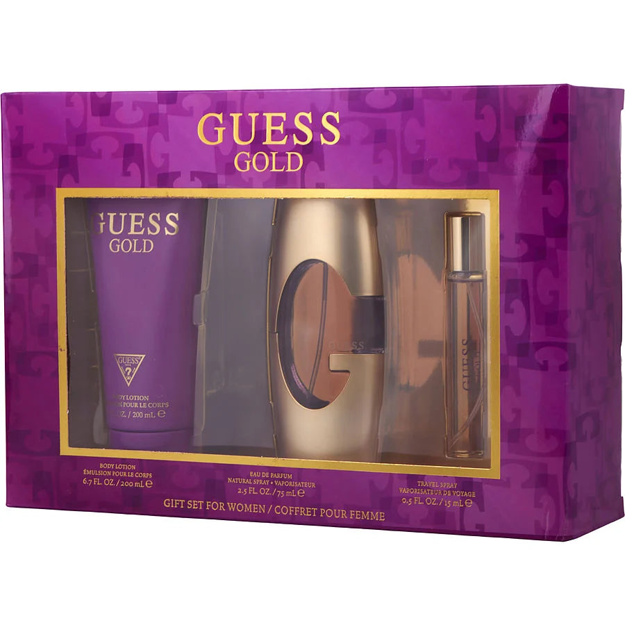 Guess Gold Men Eau De Toilette Spray 2.5 oz & Body Spray 6 oz & Shower Gel 6.7 oz by Guess