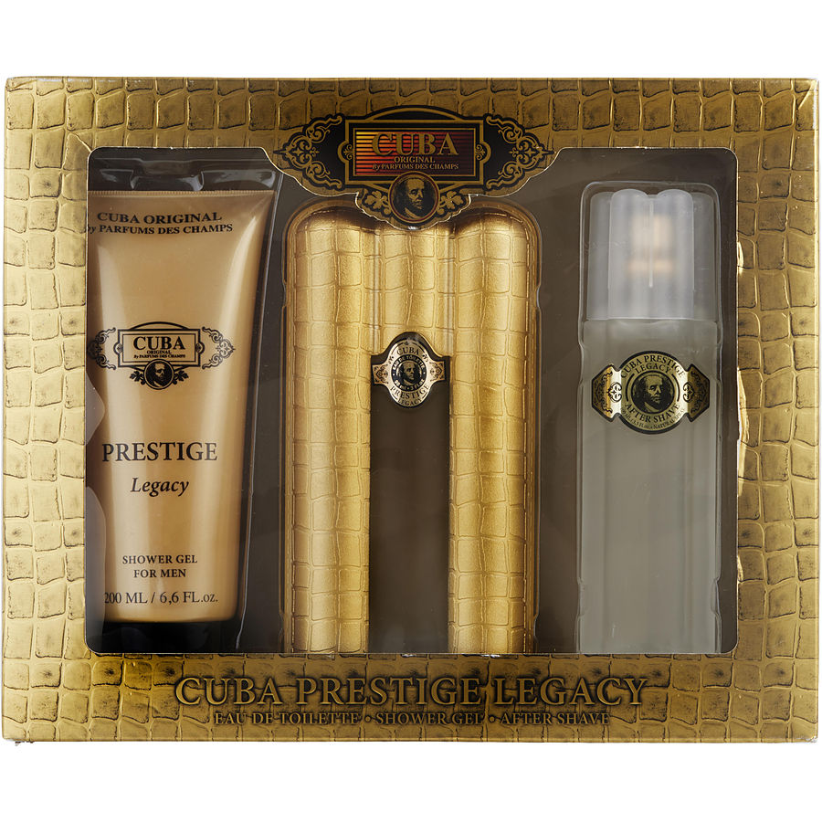 Cuba Prestige Legacy Men Eau De Toilette Spray 3 oz & Aftershave Spray 3.3 oz & Shower Gel 6.7 oz by Cuba